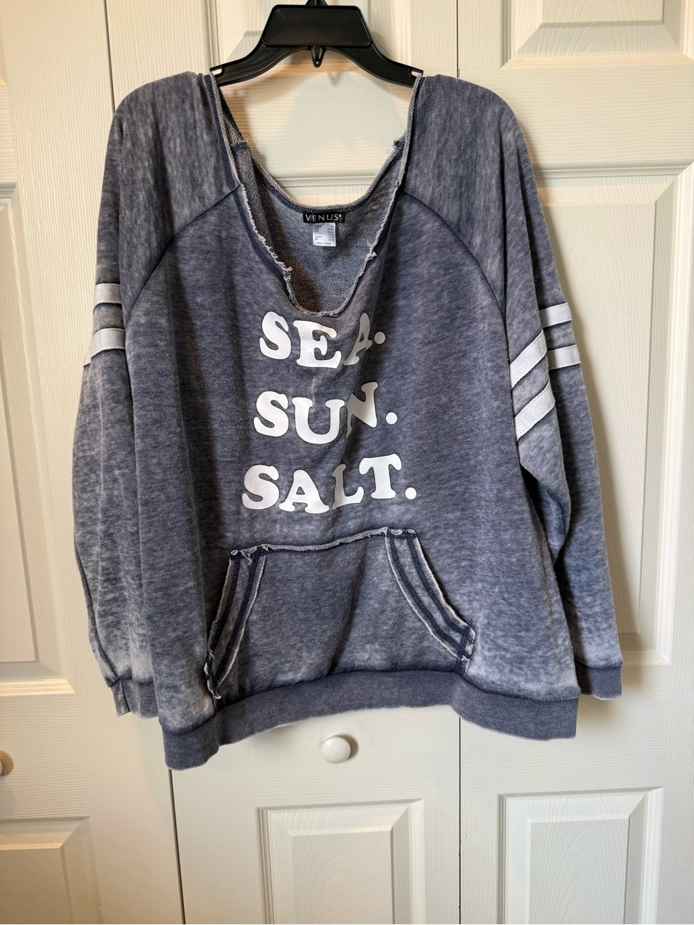# VENUS 3X Distressed “Sea. Sun. Salt.” Pullover Sweatshirt
